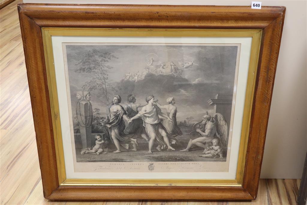 Morghen after Poussin, engraving, Ludimus Interea Celeria Los Ludimur Hora, 51 x 60cm, maple framed